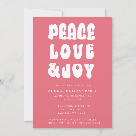 Invitation Pink Retro Super Peace Love Jove Holiday (Devant)
