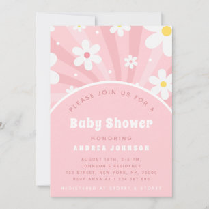 Invitation Pink Retro Super soleil Baby shower floral fille