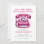 Invitation Pink Retro Téléphone Appelez la Fille Bachelorette (Devant)