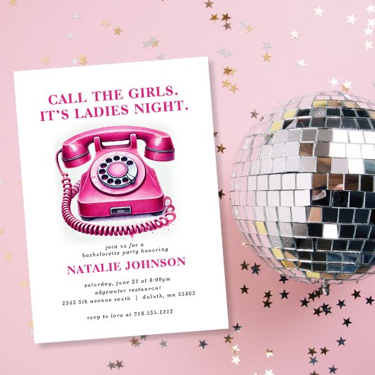 Invitation Pink Retro Téléphone Appelez la Fille Bachelorette