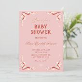 Invitation Pink retro vintage baby shower (Debout devant)