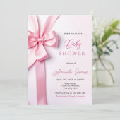 Invitation Pink Ribbon Bow Baby Shower (Debout devant)