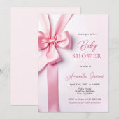 Invitation Pink Ribbon Bow Baby Shower (Devant / Derrière)