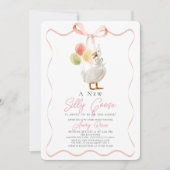 Invitation Pink Ribbon Bow Girl Silly Goose Baby shower (Devant)