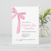 Invitation Pink Ribbon Bow Girly la fête de la Saint-Galentin (Debout devant)
