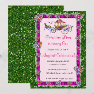Invitation Pink Ribbon Green Parties scintillant Royal Prince