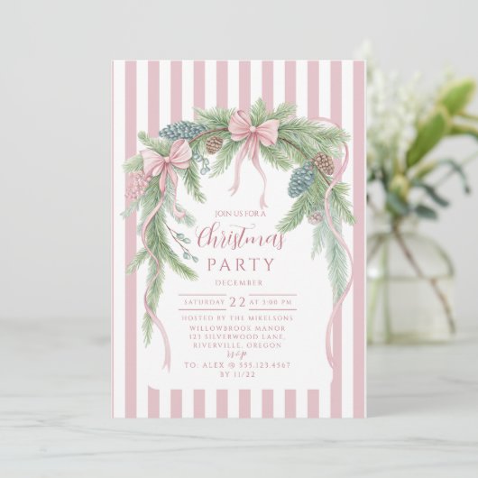 Invitation Pink Ribbon Pine Christmas (Debout devant)