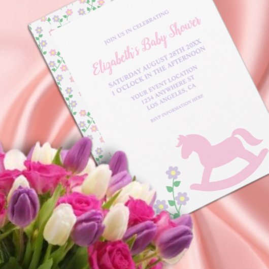 Invitation Pink Rocking Horse Girl Baby Shower