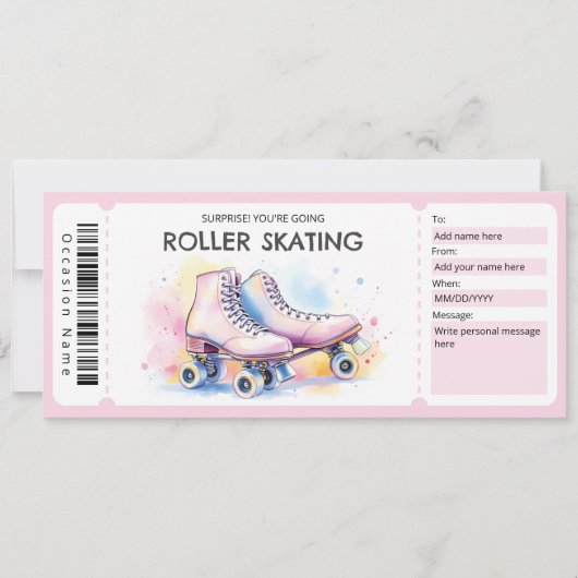 Invitation Pink Roller Skating Ticket Gift Certificate (Devant)
