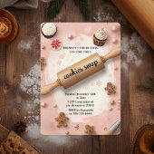 Invitation Pink Rolling Pin Cookie Swap
