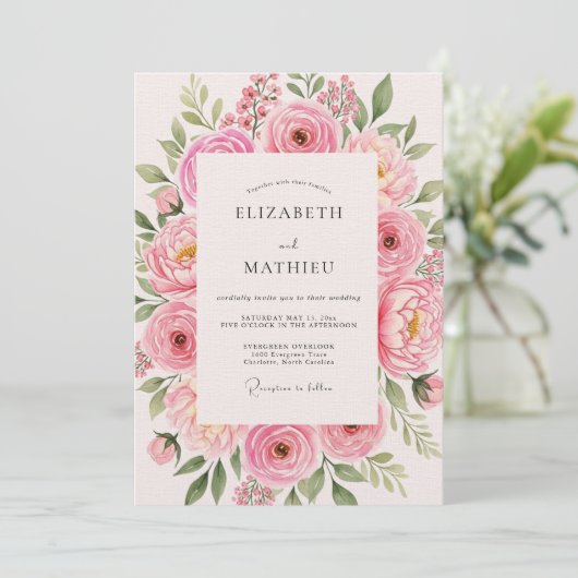 Invitation Pink Rose Bloom Wedding (Debout devant)