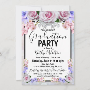 Invitation Pink Rose Bokeh Graduation Party