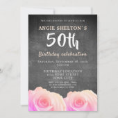 Invitation Pink Rose Chalkboard Floral 50e fête d'anniversair (Devant)