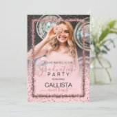 Invitation Pink Rose Gold Confetti Frontière photo Graduation (Debout devant)