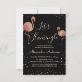 Invitation Pink Rose Gold Foil Flamingle - Flamant rose (Devant)
