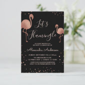 Invitation Pink Rose Gold Foil Flamingle - Flamant rose (Debout devant)