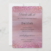 Invitation Pink Rose Gold Glitzy Glitter Birthday (Devant)
