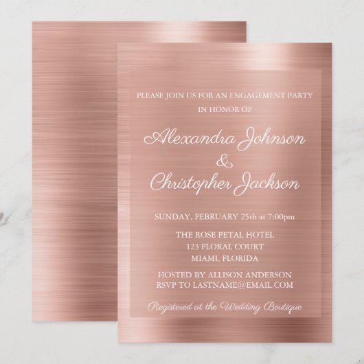 Invitation Pink Rose Gold Mariage partie d'engagement (Devant / Derrière)