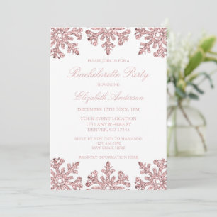 Invitation Pink Rose Gold Snowflake Hiver Bachelortie