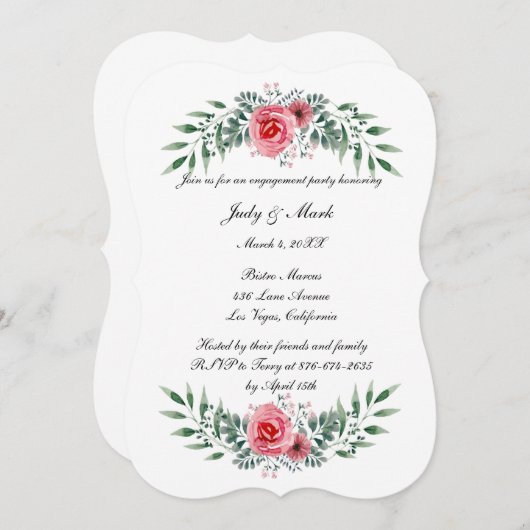 Invitation Pink Rose Green Foliage (Devant / Derrière)