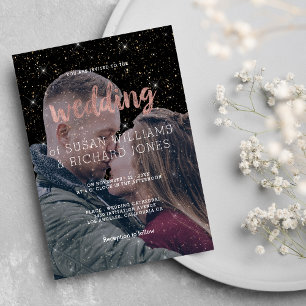 Invitation Pink rose or typo noir parties scintillant photo m