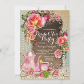 Invitation Pink Rose Pearl fête de thé nuptiale (Devant)