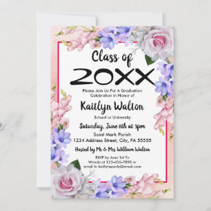 Invitation Pink Rose Watercolor fête de graduation