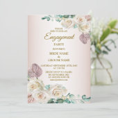 Invitation Pink Rose Watercolor Greenery Golden Engagement (Debout devant)