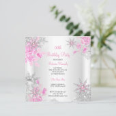 Invitation Pink Rose Winter Wonderland Snowflakes Party (Debout devant)