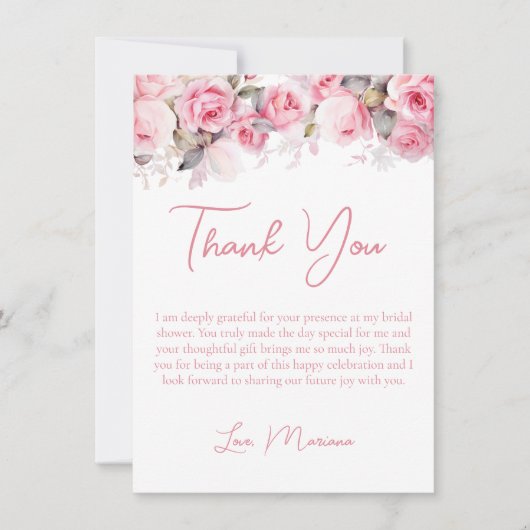 Invitation Pink Roses Bridal Shower Thank You Card (Devant)