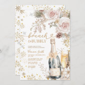Invitation Pink Roses Brunch Bubbly Champagne Bridal Shower  (Devant / Derrière)