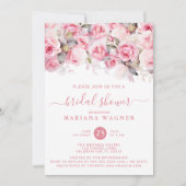 Invitation Pink Roses Floral Bridal Shower (Devant)