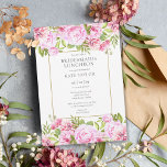 Invitation Pink Roses Floral Bridesmaigre Déjeuner<br><div class="desc">Doté de jolies roses roses rose florale,  cette invitation chic pour le déjeuner d'demoiselles d'honneur peut être personnalisée avec vos informations spéciales d'événement de célébration. Conçu par Thisisnotme©</div>