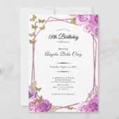 Invitation Pink Roses Gold Butterflies 18th Debut Birthday (Devant)