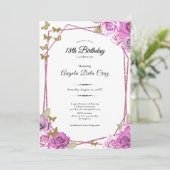 Invitation Pink Roses Gold Butterflies 18th Debut Birthday (Debout devant)