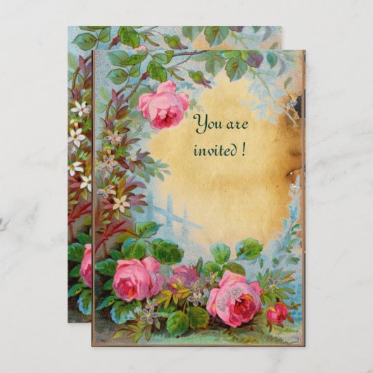 Invitation PINK ROSES & JASMINES parchemin (Devant / Derrière)