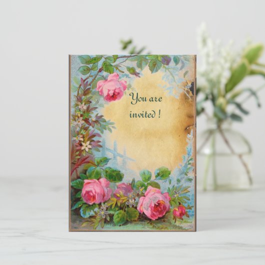Invitation PINK ROSES & JASMINES parchemin (Debout devant)