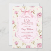 Invitation Pink roses pattern bow baby shower (Devant)