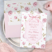 Invitation Pink roses pattern bow birthday