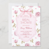 Invitation Pink roses pattern bow bridal shower (Devant)