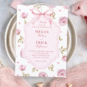 Invitation Pink roses pattern bow wedding