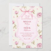 Invitation Pink roses pattern bow wedding (Devant)