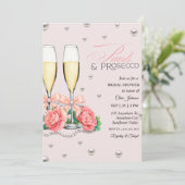 Invitation Pink Roses Pearls and Prosecco Bridal Shower  (Debout devant)