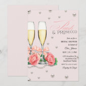 Invitation Pink Roses Pearls and Prosecco Bridal Shower  (Devant / Derrière)