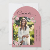 Invitation Pink Roses Script Photo Graduation Announcement (Devant)
