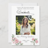 Invitation Pink Roses Script Photo Graduation Announcement (Devant)