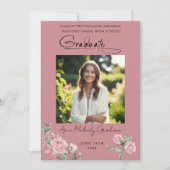 Invitation Pink Roses Script Photo Graduation Announcement (Devant)