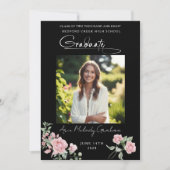 Invitation Pink Roses Script Photo Graduation Announcement (Devant)