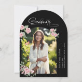 Invitation Pink Roses Script Photo Graduation Announcement (Devant)