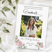 Invitation Pink Roses Script Photo Graduation Announcement